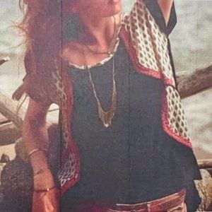 Anthropologie Akemi & Kin Boho Orange & Black Embroidered Sequins Top, M, NWT